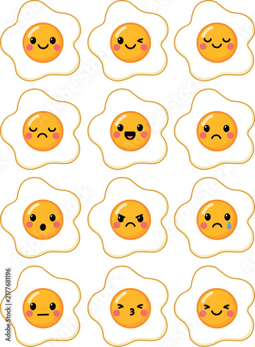 Cute Fried Egg Emoji Kawai Set