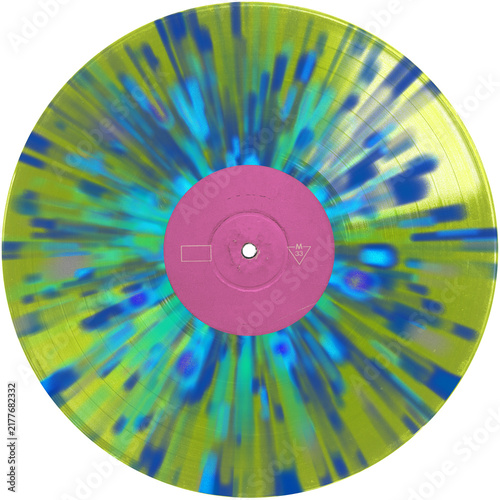 Lime transparent retro style blue wave splatter vinyl record pink label. realistic photography. png isolated on transparent background for graphic design