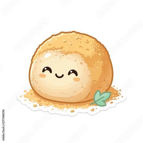 This cute kawaii food stiker features a delicious korean food character smiling sweetly on a white background