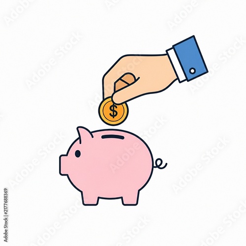 Hand Putting Coin into Piggy Bank for Savings and Financial Planning