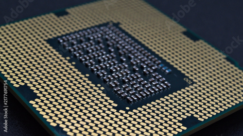 microprocessor, close-up view of the contact side