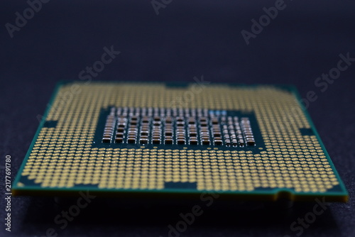 Foto microprocessor, close-up view of the contact side