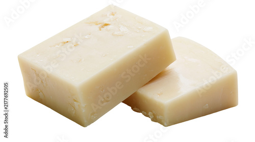 Foto Isolated two flavorful chunks of genuine Parmesan cheese, perfect for grating an