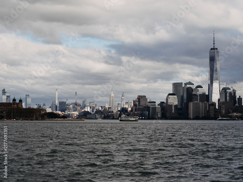 Lower Manhattan and One World Trade Center Across New York Harbor