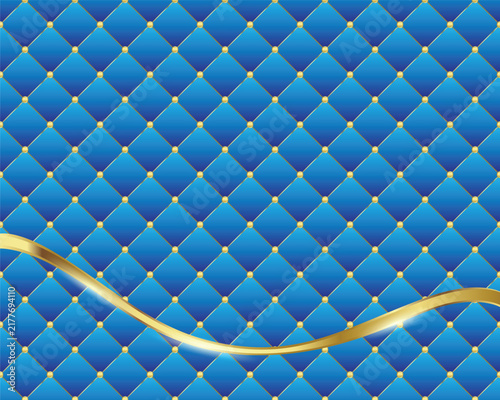 Blue diamond shape upholstery luxury background with buttons with golden border