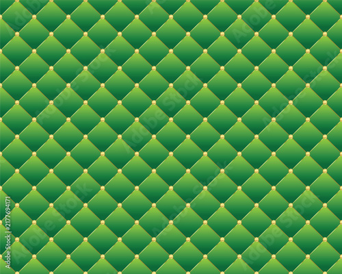 Green diamond shape upholstery luxury background with buttons with golden border