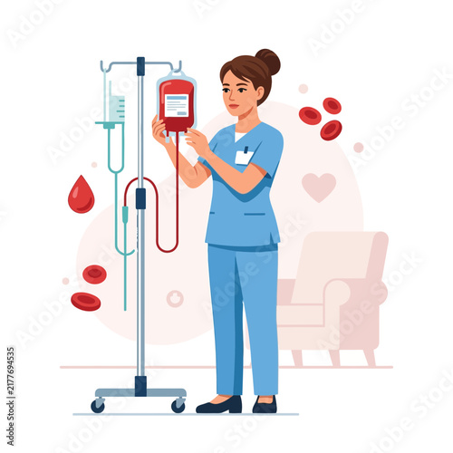 Nurse with blood transfusion bag, symbolizing medical care, donation, and healthcare treatment
