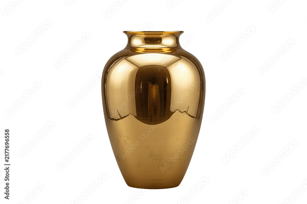 Fototapeta premium Polished gold metal vase with narrow rim