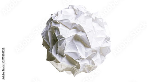 Bild auf Leinwand Isolated crumpled white paper ball with many geometric folds and intricate creases creating abstract texture