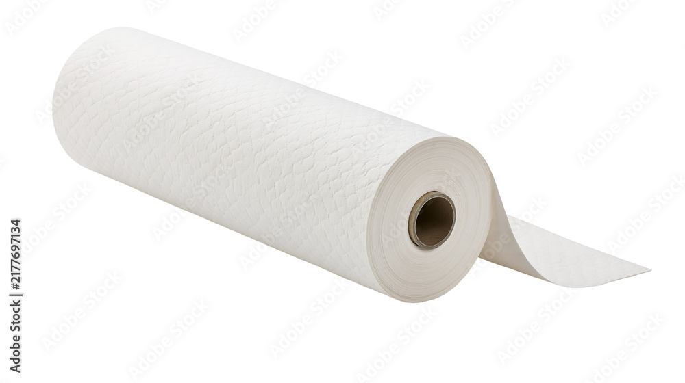 Fototapeta premium Isolated white textured disposable non-woven fabric roll for medical and beauty treatments.