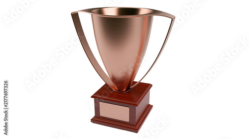 Canvastavla Isolated modern copper award trophy with a sleek design on a dark wood pedestal