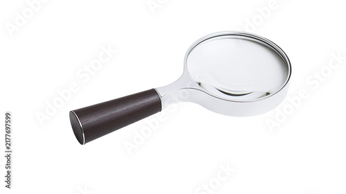 Foto Isolated high-quality magnifying glass with a dark wooden handle and shiny silver frame