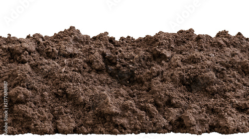 Konstfotografi Isolated large textured pile of dark brown garden soil, ideal for planting and agriculture