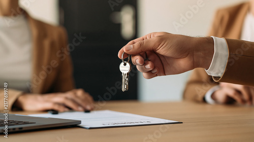 Canvastavla Close-up of realtor handing keys to a new tenant after signing a rental agreemen