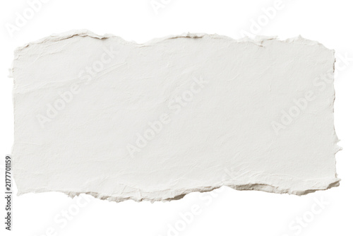 Blank white torn paper piece with jagged edges isolated on transparent background