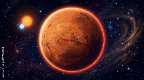 Mars, the Red Planet, Glows with Cosmic Aura: Mars, a celestial body with a fiery red hue, is depicted in stunning detail.