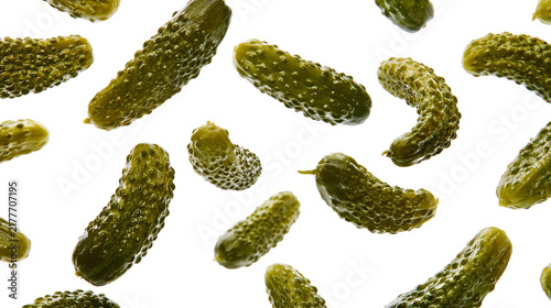 Obraz na plátně Isolated small whole pickled gherkins cucumbers with bumpy texture floating free