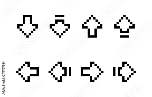 Pixel Art Direction Arrow Icons Set, Retro 8-Bit Navigation Symbols