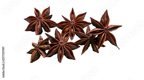 Canvastavla Isolated group of aromatic dried star anise spice pods for cooking and culinary