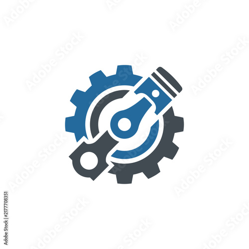 Mechanical Engineering Icon: Piston And Gear Combination For Industry