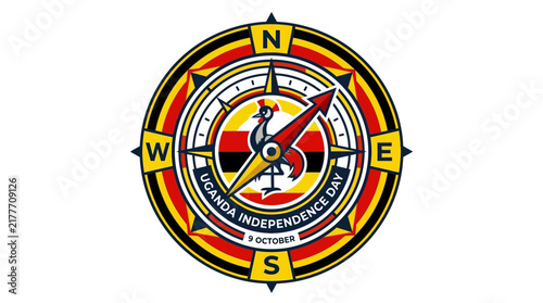 Uganda Independence Day Compass Emblem Isolated Vector Illustration
