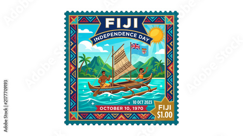 Canvastavla Fiji Independence Day Commemorative Postage Stamp Illustration