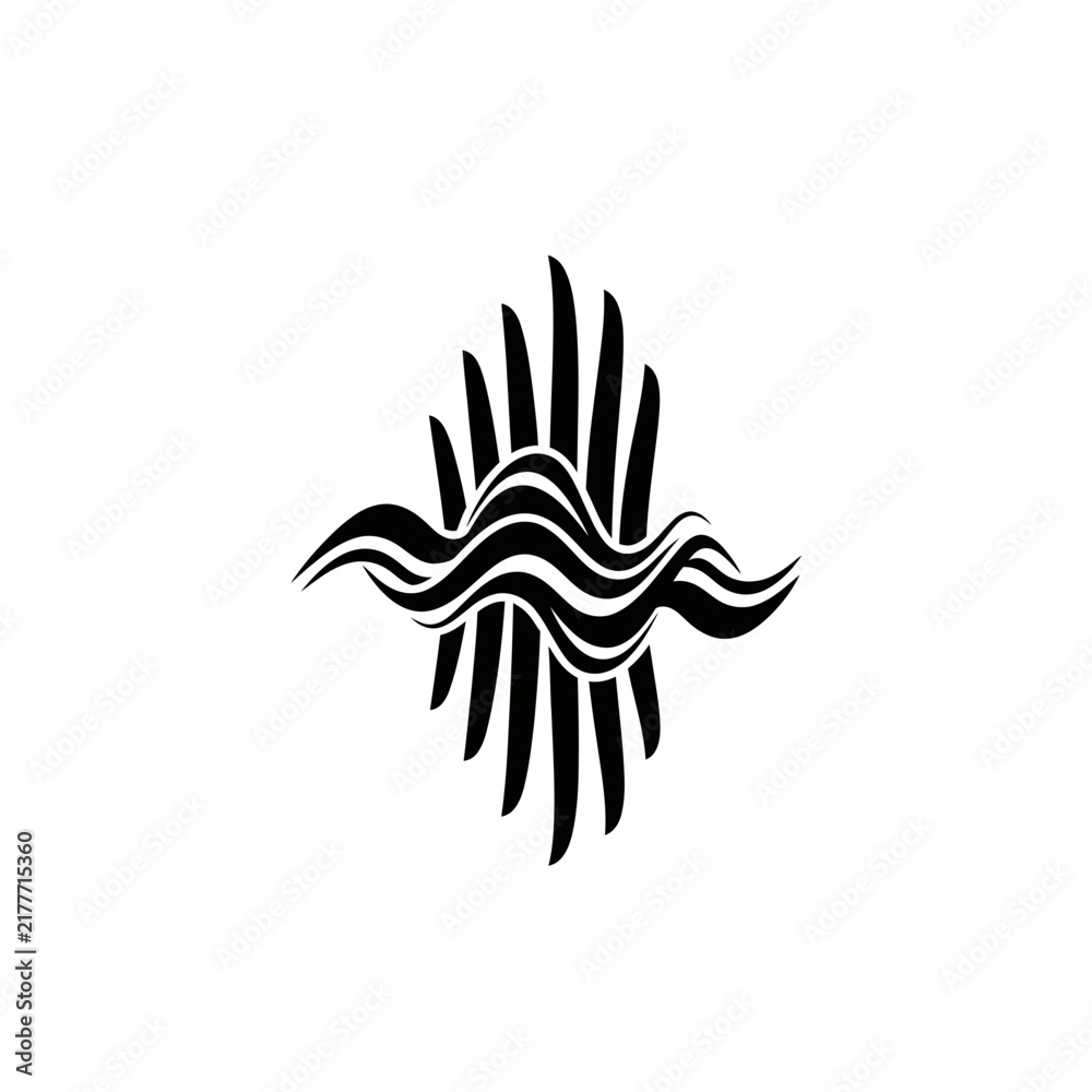 Obraz premium Abstract black wave and vertical stripes icon logo vector illustration isolated on white