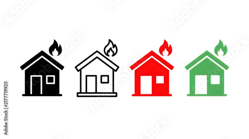 Four house icons showing fire risk and safety levels