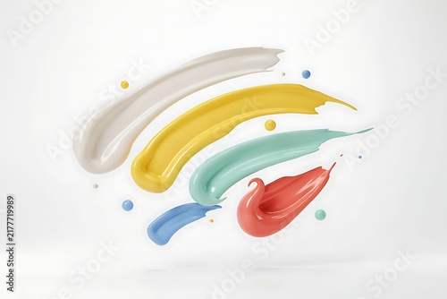 3D Cartoonish Creamy Glazing Acryl Brush Strokes Isolated on White Background