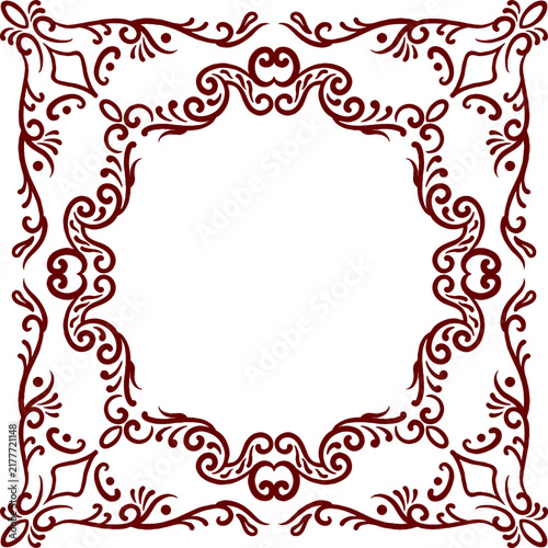 Elegant Vintage Red Ornamental Square Frame with Swirl Floral Border Design