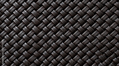 Dark black woven braided texture, tight interlaced fiber weave pattern, seamless synthetic textile surface for graphic background