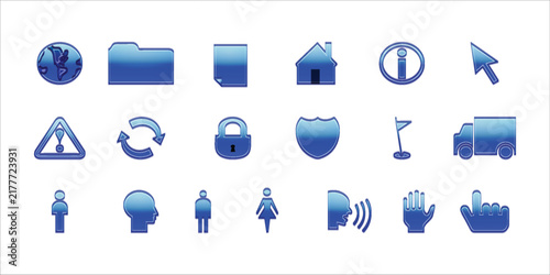 Blue Web Icon Set Vector Illustration Glossy User Interface App Icons Collection