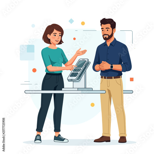 Diverse people interacting with a touch screen kiosk for information or a demonstration.