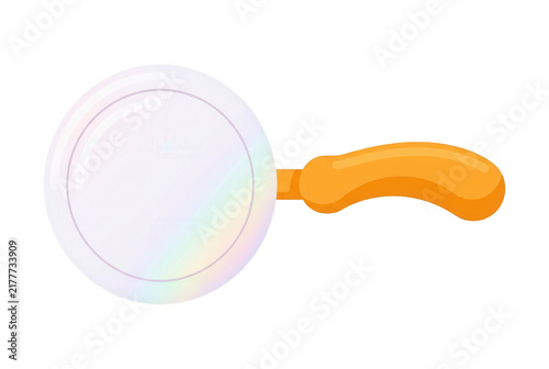 Illustrazione vettoriale di una lente d'ingrandimento stilizzata con manico arancione e lente circolare trasparente, isolata su sfondo bianco, perfetta per concetti di ricerca e analisi.