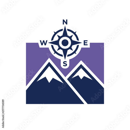 Mountain compass logo symbol for adventure and travel navigation