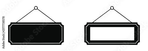 sign board hanging icon. hanging sign icon vector set, door welcome labels, store status symbols, cafe business signs, retail shop tags. Hanging door sign blank signboard open closed shop board.
