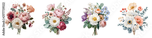 Watercolor Floral Bouquet Collection on White