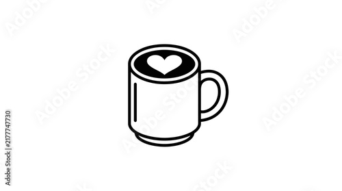 Simple coffee cup icon with heart latte art