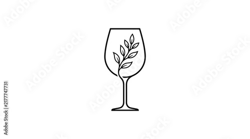 Wine glass with growing plant inside simple line art