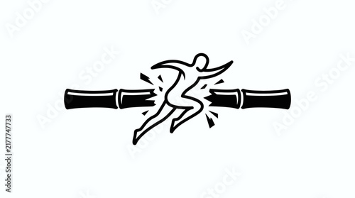 Figure breaking through bamboo barrier symbol