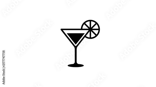 Martini glass with cocktail and lime slice icon