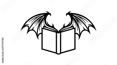 Open book with bat wings illustration