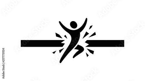 Person breaking through barrier