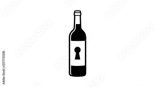 Bottle with keyhole label secret unlocking concept