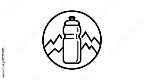 Water bottle icon mountains circle outline