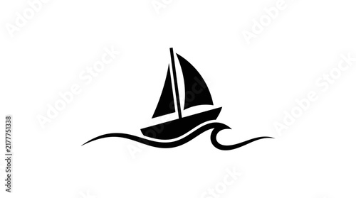 Sailboat sailing on wavy water isolated black silhouette