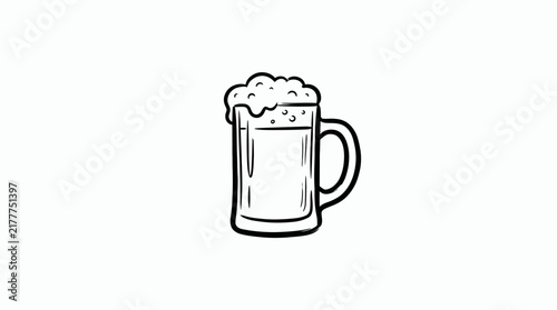 Line art illustration of a beer mug with foam