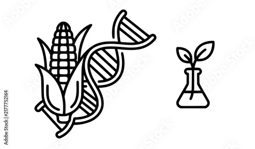 фотографія GMO genetically modified crop line icon with corn DNA and biotechnology laborato