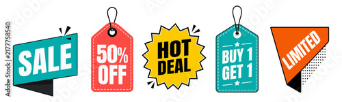 Set of colorful sale tags and promo badges