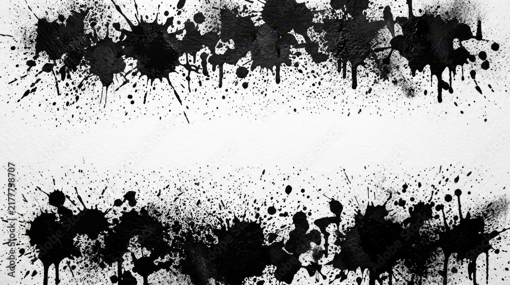 Fototapeta premium Abstract Black Ink Splatter Border on White Background for Creative Design Projects and Artistic Backgrounds